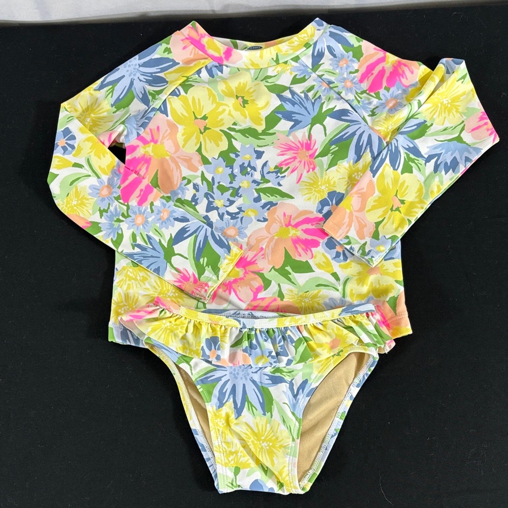 Old Navy Girls Floral Long-Sleeve Rashguard Set - Yellow, Pink, Blue, Green